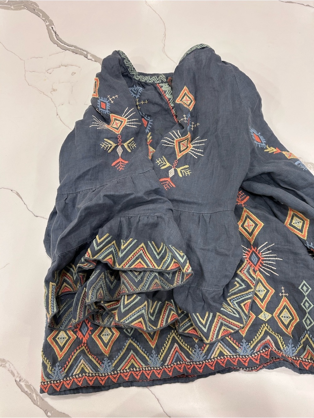Johnny Was Gray Button-Down Shirt with Orange, Yellow and Blue Embroidery - Picture 5 of 7